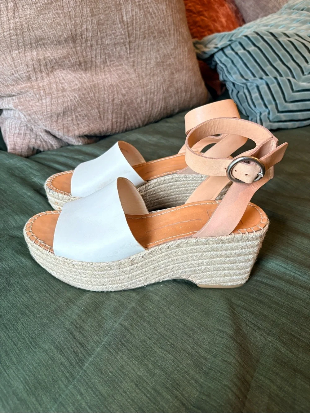 Dolce Vita White and Nude Espadrille Wedge Sandals